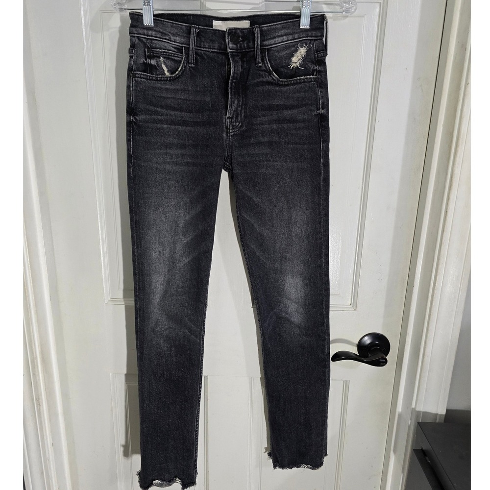 MOTHER The Flirt Chew‎ Of Cats and Kings Black Straight Leg Jeans Raw Hem 26